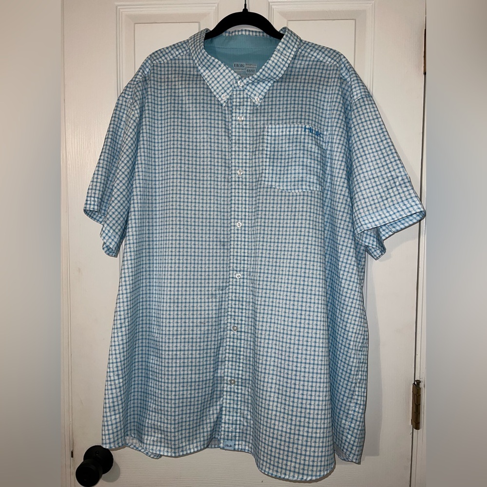 Huk Light Blue Checkered Fish Casual Shirt